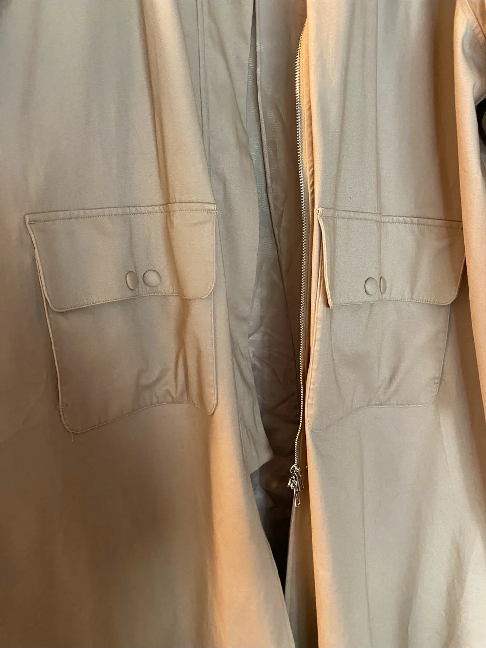 Aligne 98% Organic Cotton Long Hooded Double Zip Trench Coat NWOT